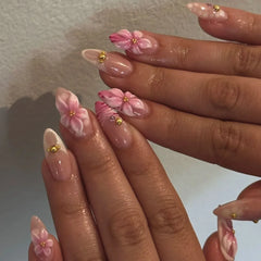 Cyflymder 24Pcs Almond Y2K Dopamine Press on Nails Gradient French Star False Nails Polka Dot Design Detachable Full Cover Fake Nails Tips