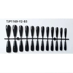 Cyflymder 24pcs/box False Nails With Design French White Black Full Cover ABS Press On Fake Nails Sets With Glue Long Artifical Nails