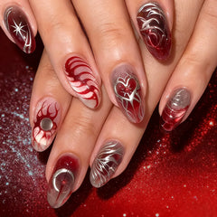 Cyflymder 30pcs Punk Cool Press on Nails Sliver Love Print Fake Nails for Women Girls Wearable Sweet Cool Y2k Style False Nails