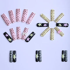 Cyflymder 24pcs Sweet Cute Dotted Fake Nails with 3D Flower Design Press on Nails INS Fashion Almond/Ballet Shaped False Nail Patches