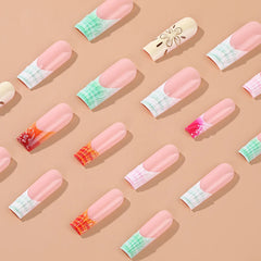 Cyflymder 24pcs Long Ballet Press on Nails Ins Ocean Shell French Fake Nails for Women Girls Wearable Detachable European False Nails