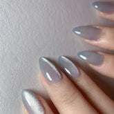 Cyflymder 24pcs Short Glitter Purple False Nails Almond Stiletto French Wearable Fake Nails Art Artificial Full Cover Press on Nail Tips