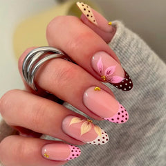 Cyflymder 24Pcs Almond Y2K Dopamine Press on Nails Gradient French Star False Nails Polka Dot Design Detachable Full Cover Fake Nails Tips