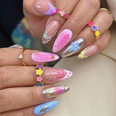 Cyflymder 24Pcs Almond Y2K Dopamine Press on Nails Gradient French Star False Nails Polka Dot Design Detachable Full Cover Fake Nails Tips