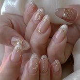 Cyflymder 24pcs French Almond Press on Nails Star Moon False Nails Wearable Stick-on Nail Fake Nails Uñas Postizas Накладные Ногти 네일팁