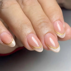 Cyflymder 24pcs Purple French Almond Press on Nails Star Pattern False Nails Wearable Stick-on Nail Fake Nails Uñas Накладные Ногти 네일팁