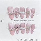 Cyflymder 10Pcs Pink Cat Eye Almond Handmade Press on Nails Fake Nails with Rhinestone Design Wearable Stick-on Nails False Nail Uñas 네일팁
