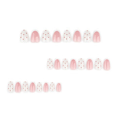 Cyflymder 24pcs INS Sweet Pink Fake Nails White French Almond Press on Nails Sweet Girl Korean Style Wearing False Nail Patches