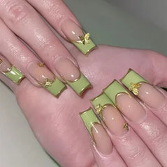 Cyflymder 24Pcs Purple French Fake Nails Long Coffin False Nails Marbling Detachable Ballerina Full Cover Nail Tips Press on Nails