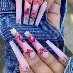 Cyflymder 24pcs/box False Nails With Design French White Black Full Cover ABS Press On Fake Nails Sets With Glue Long Artifical Nails