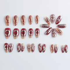Cyflymder 30pcs Punk Cool Press on Nails Sliver Love Print Fake Nails for Women Girls Wearable Sweet Cool Y2k Style False Nails