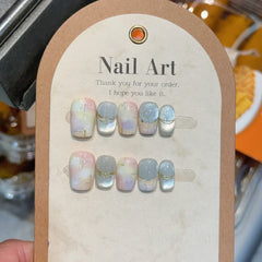 Cyflymder 10Pcs Cat Eye Handmade Press on Nails Daisy Pattern Fake Nails Wearable Stick-on Nail False Nails Накладные Ногти Uñas Postizas