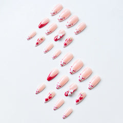 Cyflymder 24pcs French Cherry False Nails 3d Bow Pearl Sweet Style Fake Nail Tips Full Cover Wearable Press on Nails Valentine's Day Gift