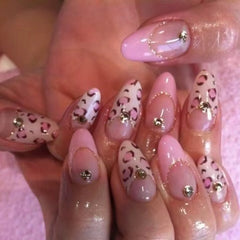 Cyflymder 24pcs Pink Leopard Print Fake Nail Tips y2k Spicy Girls French Almond Press on Nail Wearable Detachable Sweet Korean False Nails