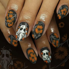 Cyflymder 24pcs Halloween Almond Press on Nails French False Nails Kawaii Wearable Stick-on Nails Fake Nail Uñas Накладные Ногти 네일팁