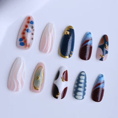 Cyflymder 24pcs y2k Retro Fake Nail Tips Sweet Cool Almond Press on Nails Wearable Wavy Striped Crocodile Pattern False Nails Patches
