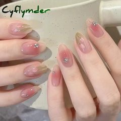 Cyflymder 24Pcs/Box Gradient Color Artifical Press On Nails With Glue Long Coffin Fake Nails Lovely Girls Nail Art Ballerina False Nails