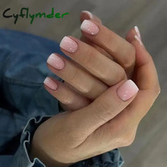 Cyflymder 24pcs Gentle Gradient French Fake Nails Short Square False Nails Artificial Nail Tips Press on Fingernail Wearable Nail Patch