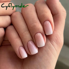 Cyflymder 24pcs Gentle Gradient French Fake Nails Short Square False Nails Artificial Nail Tips Press on Fingernail Wearable Nail Patch