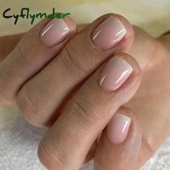 Cyflymder 24pcs Gentle Gradient French Fake Nails Short Square False Nails Artificial Nail Tips Press on Fingernail Wearable Nail Patch