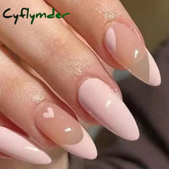 Cyflymder 24pcs Press on Nails Long Almond Blue Line Love Flower Lattice Print Fake Nail French Tip Press on Nails Cute Nail