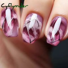 Cyflymder 24pcs Short Round False Nails French Blue Sparkling Pearl White Wavy Love Heart Full Cover Detachable Press On Nail Tips