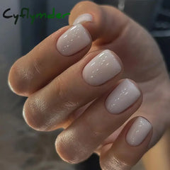 Cyflymder 24pcs Simple French False Nails White Square Head Fake Nails Short Natural Detachable Full cover Nail Tips Press on nails
