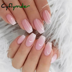Cyflymder French Sweet Style Rhinestone Fake Nails Medium Length False Nail Women Fashion Acrylic Nails Tips Full Cover Press on Nails