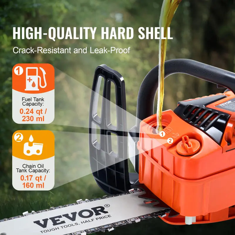 Gas Chainsaw, chainsaw for tree cutting, 25.4CC 12-Inch 1.2HP 2-Stroke Gasoline Powered Chain Saw with Anti-Vibration Handle & Auto-Oiler for Farm, Garden, Ranch - Cuts Tree Branches, Firewood, Logs, Hardwood, Gas Powered Chainsaws