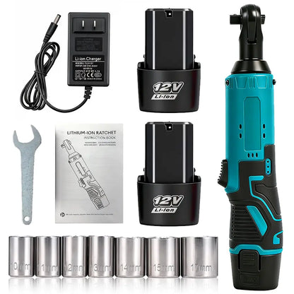 Cordless Electric Ratchet Wrench Set with Rechargeable Batteries & Socket Kit
