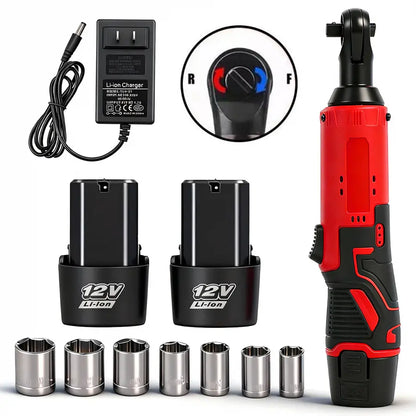 Cordless Electric Ratchet Wrench Set with Rechargeable Batteries & Socket Kit