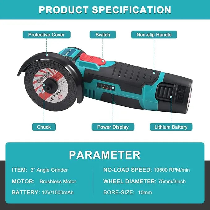 Cordless Brushless Angle Grinder Kit with Cutting, Grinding & Polishing Accessories