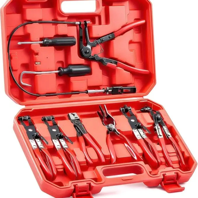 9 Piece Hose Clamp Pliers Set with Long Reach Flexible Cable Design