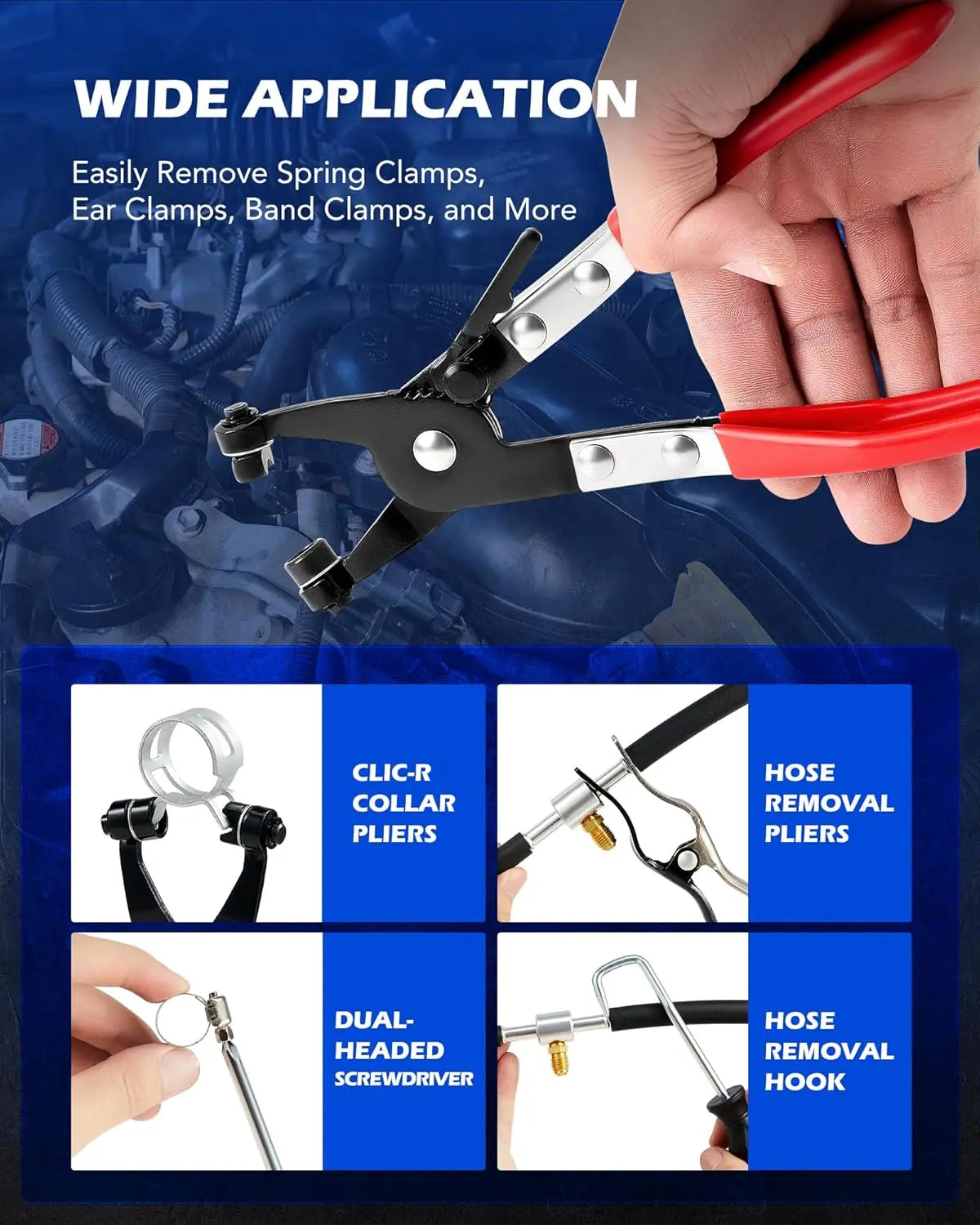 9 Piece Hose Clamp Pliers Set with Long Reach Flexible Cable Design