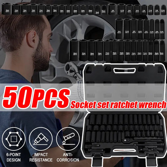 Complete Impact Socket Set with SAE & Metric Sockets, Adapters & Storage Case