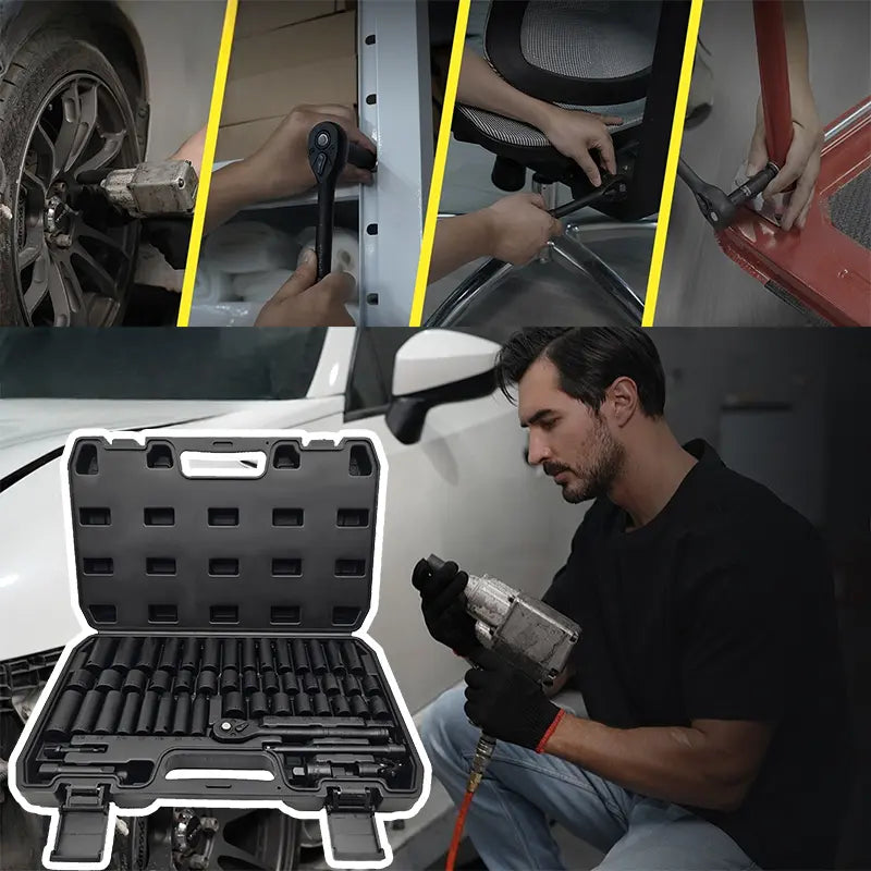 Complete Impact Socket Set with SAE & Metric Sockets, Adapters & Storage Case