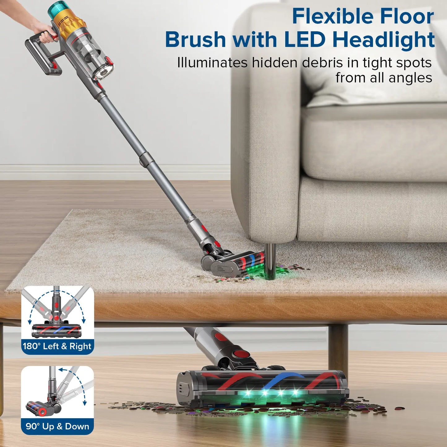 Cordless Stick Vacuum Cleaner with 48KPa Powerful Suction & Self Standing Design