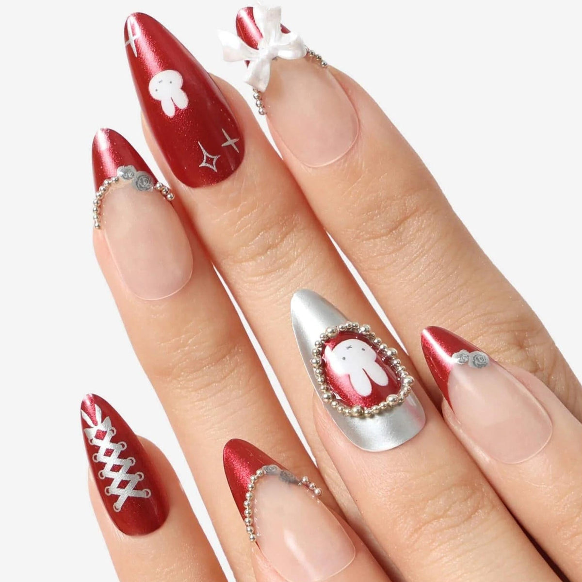 Never Have I Ever - Burgundy Miffy - Almond Press-On Nails