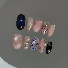 Cyflymder  10Pcs Cat Eye Oval Handmade Press on Nails Flower Fake Nails Retro Wearable Stick-on Nails Full Cover False Nail Накладные Ногти