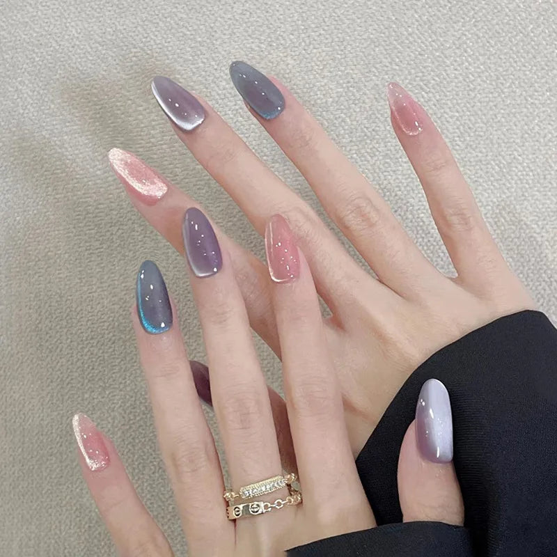 Cyflymder  24pcs Pink Almond Press on Nails Simple False Nails Wearable Stick-on Nail Fake Nails Uñas Postizas Mujer Накладные Ногти 네일팁