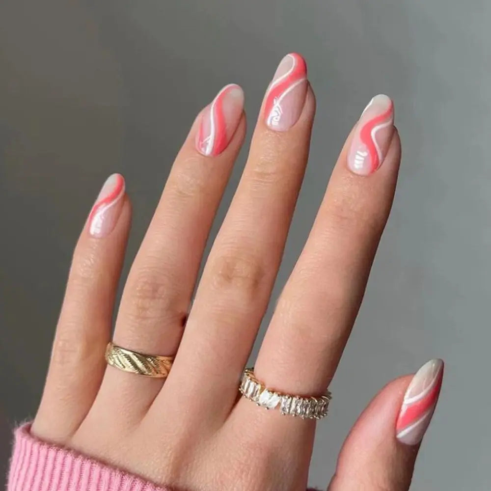Cyflymder  24pcs/set Pink Gradient Almond Press on Nails Pure False Nails Simple Wearable Stick-on Nails Fake Nail Uñas Накладные Ногти 네일팁