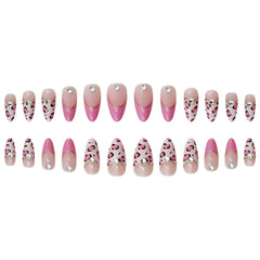 Cyflymder  24pcs Pink Leopard Print Fake Nail Tips y2k Spicy Girls French Almond Press on Nail Wearable Detachable Sweet Korean False Nails