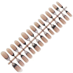 Cyflymder  24pcs Press on Nails Cat Eye Polka Dot Bow French False Nail Sweet and Cool Temperament Removable Wearable Nail for Women&Girl