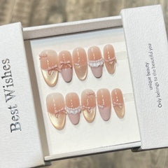 Cyflymder  10Pcs Pink Cat Eye Almond Handmade Press on Nails Fake Nails with Rhinestone Design Wearable Stick-on Nails False Nail Uñas 네일팁