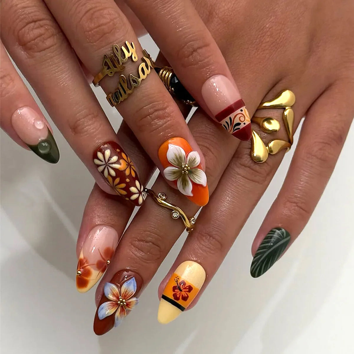 Cyflymder  24pcs y2k Retro Fake Nail Tips Sweet Cool Almond Press on Nails Wearable Wavy Striped Crocodile Pattern False Nails Patches