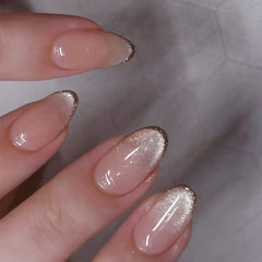 Cyflymder  24pcs French Almond Press on Nails Star Moon False Nails Wearable Stick-on Nail Fake Nails Uñas Postizas Накладные Ногти 네일팁