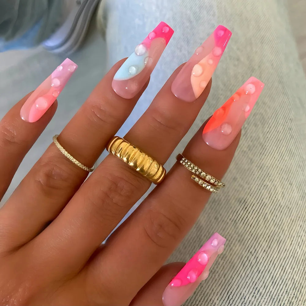 Cyflymder  24pcs Long Ballet Press on Nails Ins Ocean Shell French Fake Nails for Women Girls Wearable Detachable European False Nails