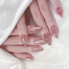 Cyflymder  24pcs Pink Almond Press on Nails Simple False Nails Wearable Stick-on Nail Fake Nails Uñas Postizas Mujer Накладные Ногти 네일팁