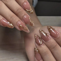 Cyflymder  24pcs French Almond Press on Nails Star Moon False Nails Wearable Stick-on Nail Fake Nails Uñas Postizas Накладные Ногти 네일팁