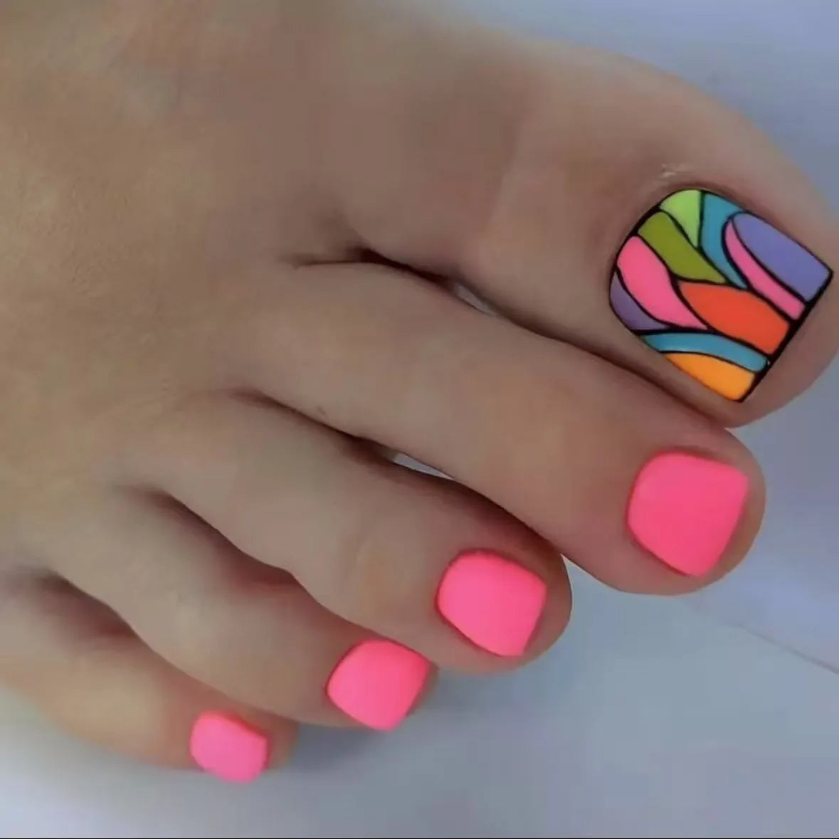 Cyflymder  French False Toe Nails White Edge Design Ins Simple Artificial Toe Nails Patch Wearable Removable Korean Press on Toenails 24pcs